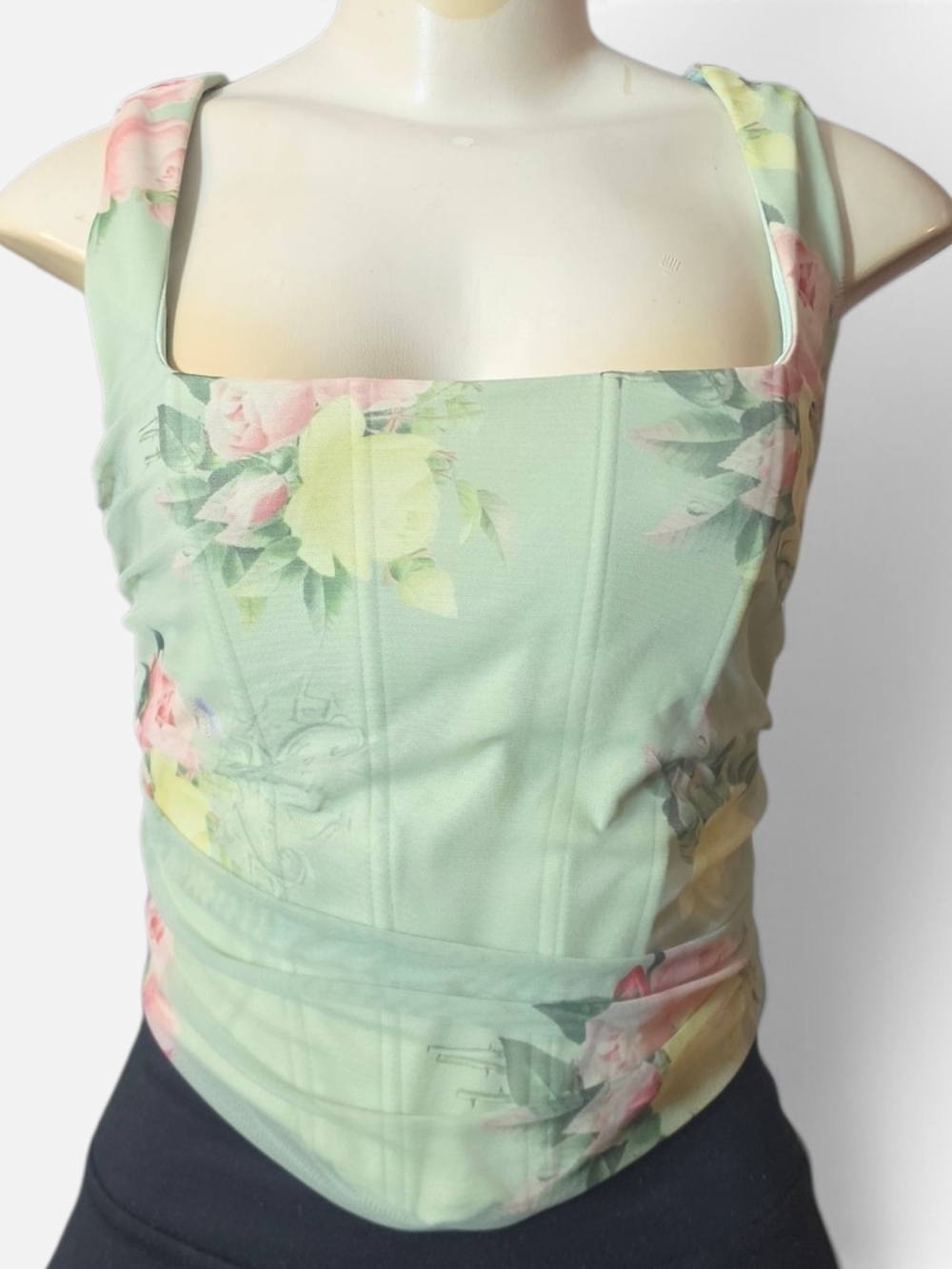 Windsor Sage Green Floral Corset Top Lace Up Fairycore Mesh Bustier